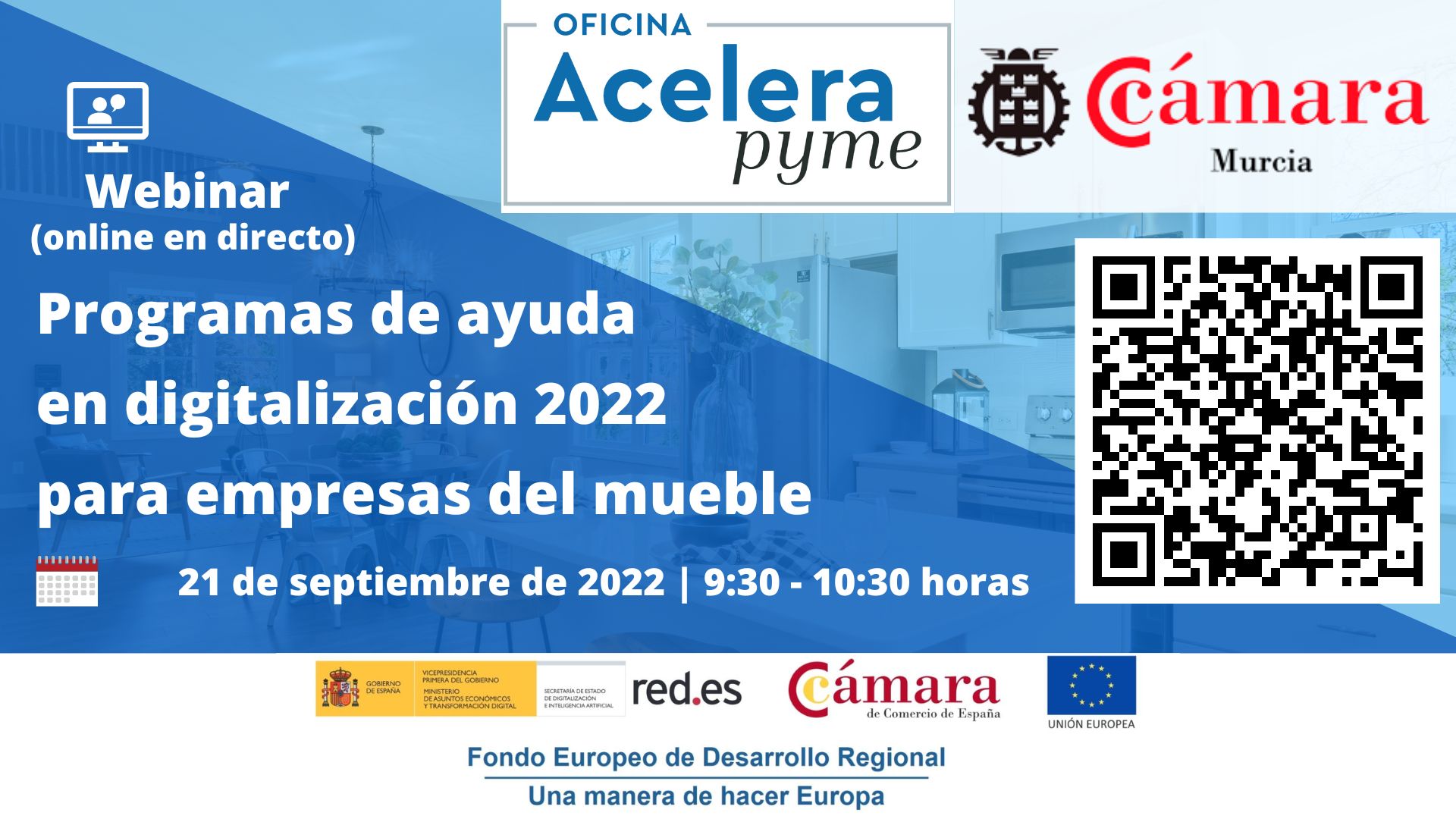 Webinar | Programas de ayudas en digitalización para empresas del sector del mueble | Oficina Acelera Pyme | Cámara de Comercio de Murcia