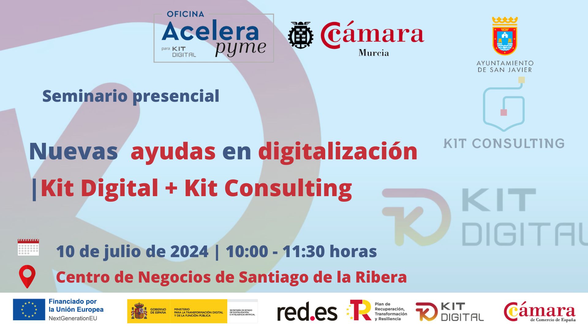 seminario presencial | Nuevas Ayudas en digitalización | Cámara de Comercio de Murcia | Oficina Acelera Pyme | San Javier Santiago de la Ribera