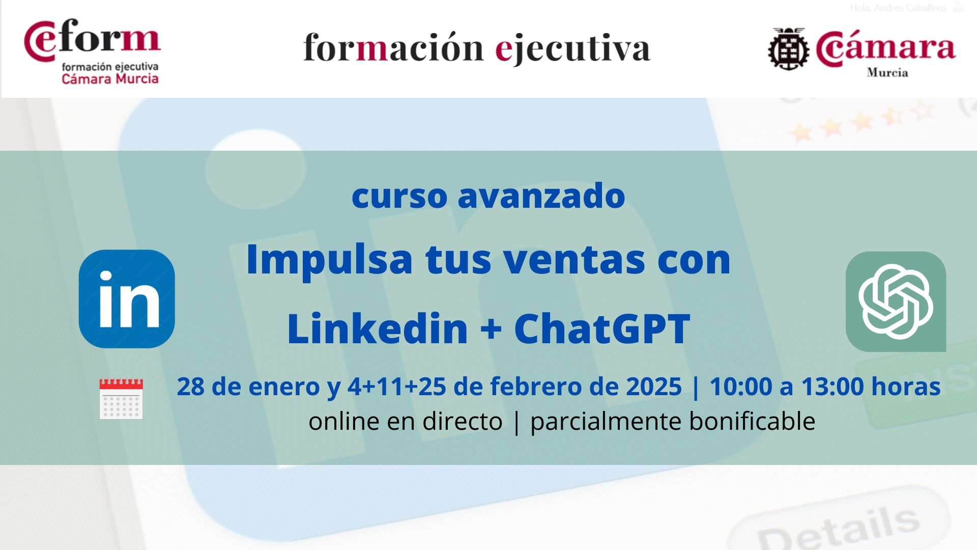 Curso avanzado de ventas con LinlkedIn y ChatGPT | Cámara de Comercio de Murcia | Formación Ejecutiva