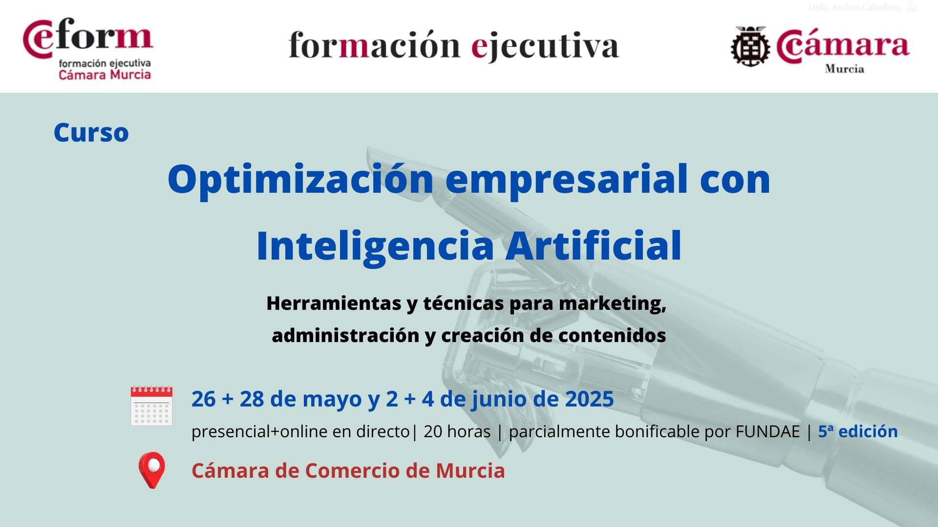 curso de inteligencia artificial desde cero | Optimización empresarial con Inteligencia Artificial | Cámara de Comercio de Murcia