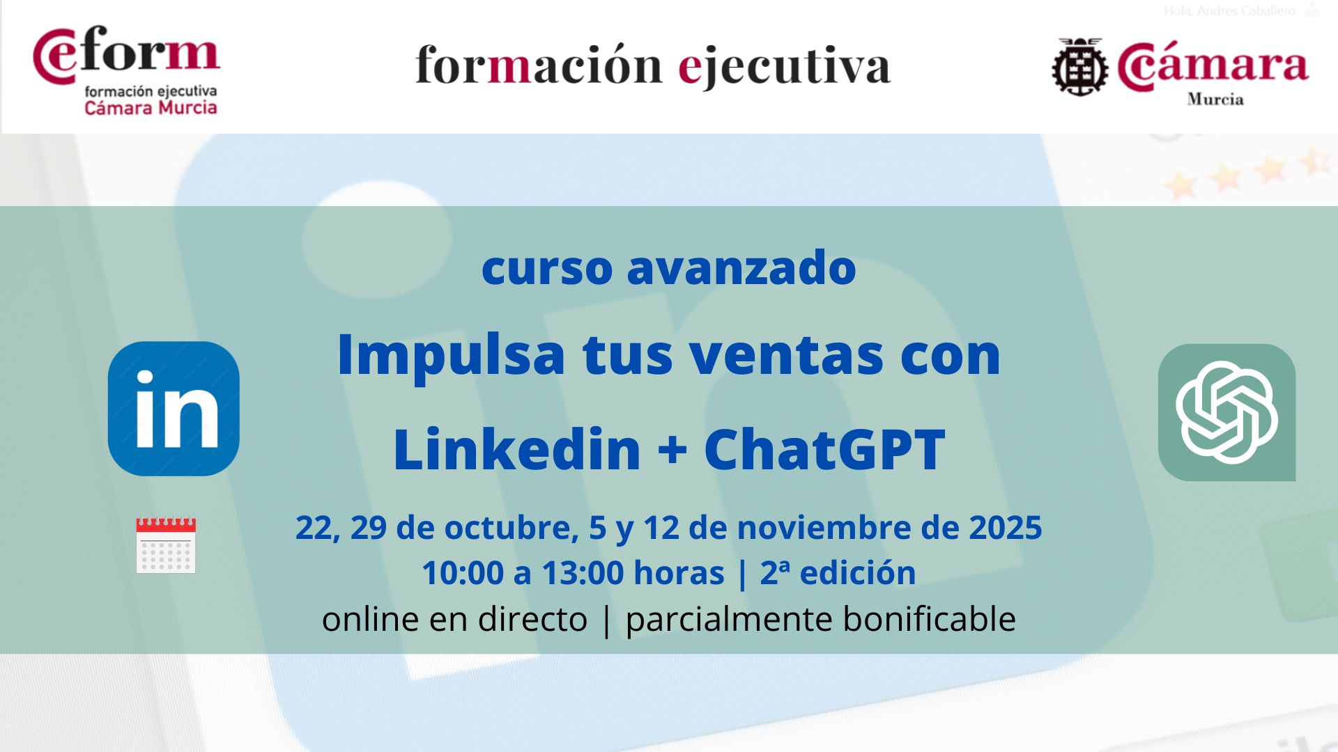 curso avanzado ventas linkedin chatGPT | Cámara de Comercio de Murcia | 2ª edición