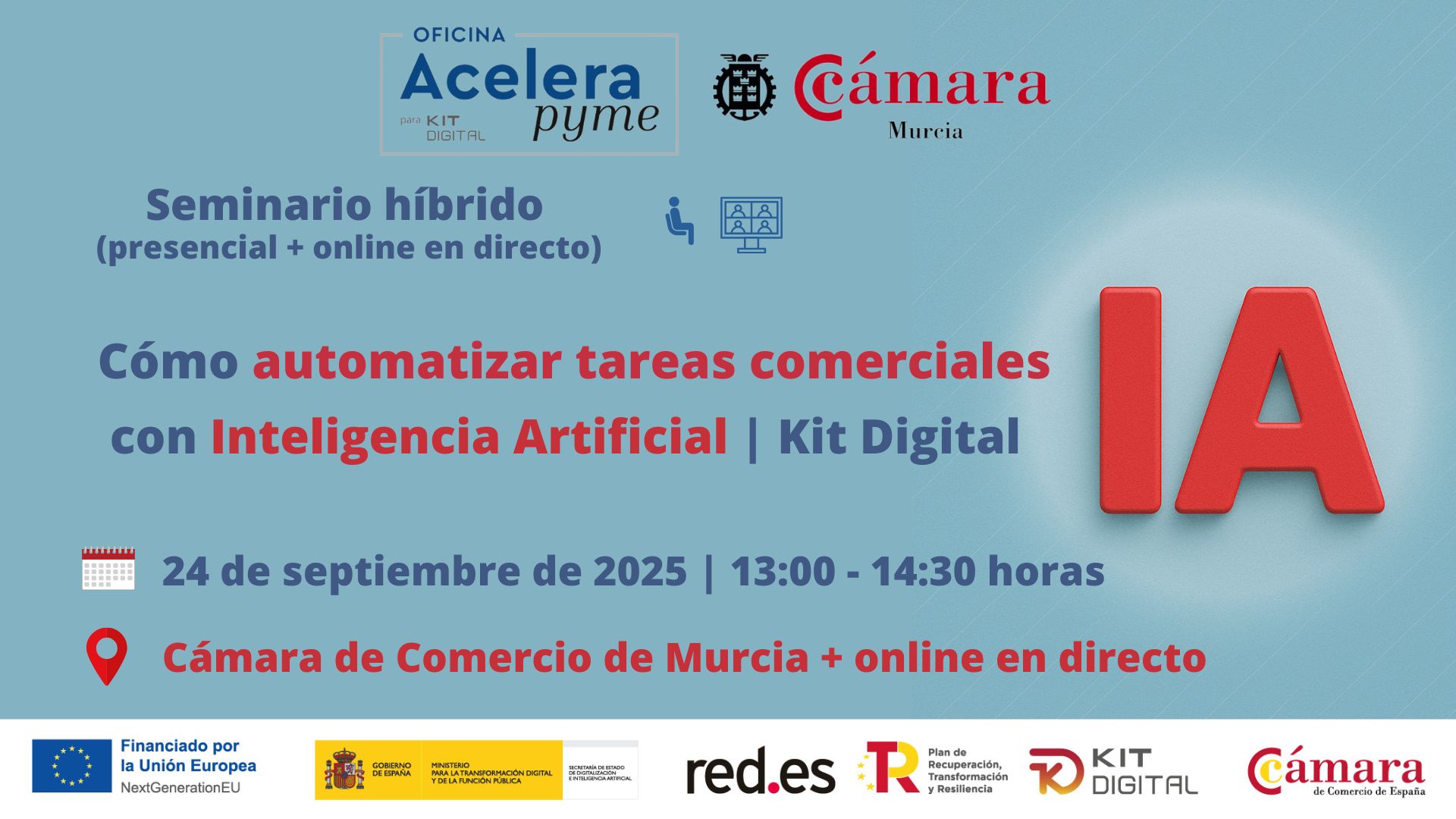 Cómo automatizar tareas comerciales con inteligencia artificial | seminario + webinar | Oficina Acelera Pyme de la Cámara de Comercio de Murcia
