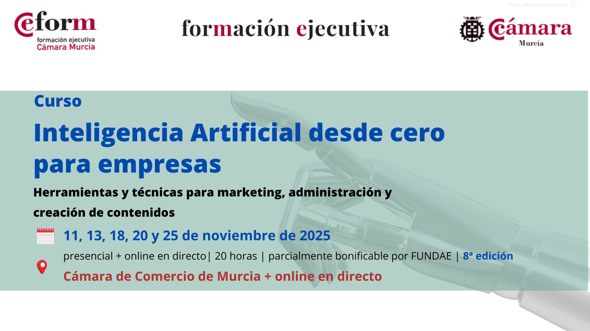 curso-optimizacion-empresarial-con-inteligencia-artificial-6-edición-IA-desde-cero-empresas curso | Inteligencia Artificial desde cero para empresas | Formación Ejecutiva | Cámara de Comercio de Murcia | 8ª edición
