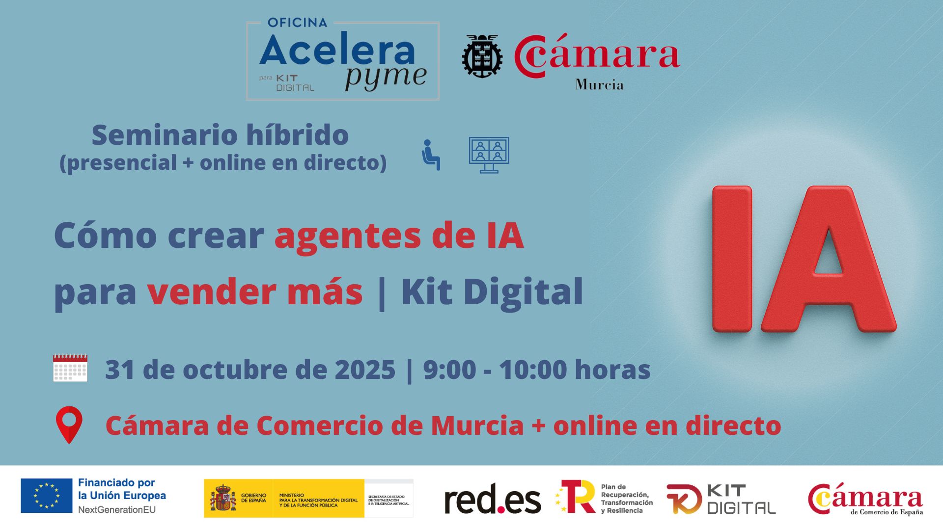 seminario + webinar | Cómo crear agentes de ventas con Inteligencia Artificial | Oficina Acelera Pyme | Cámara de Comercio de Murcia