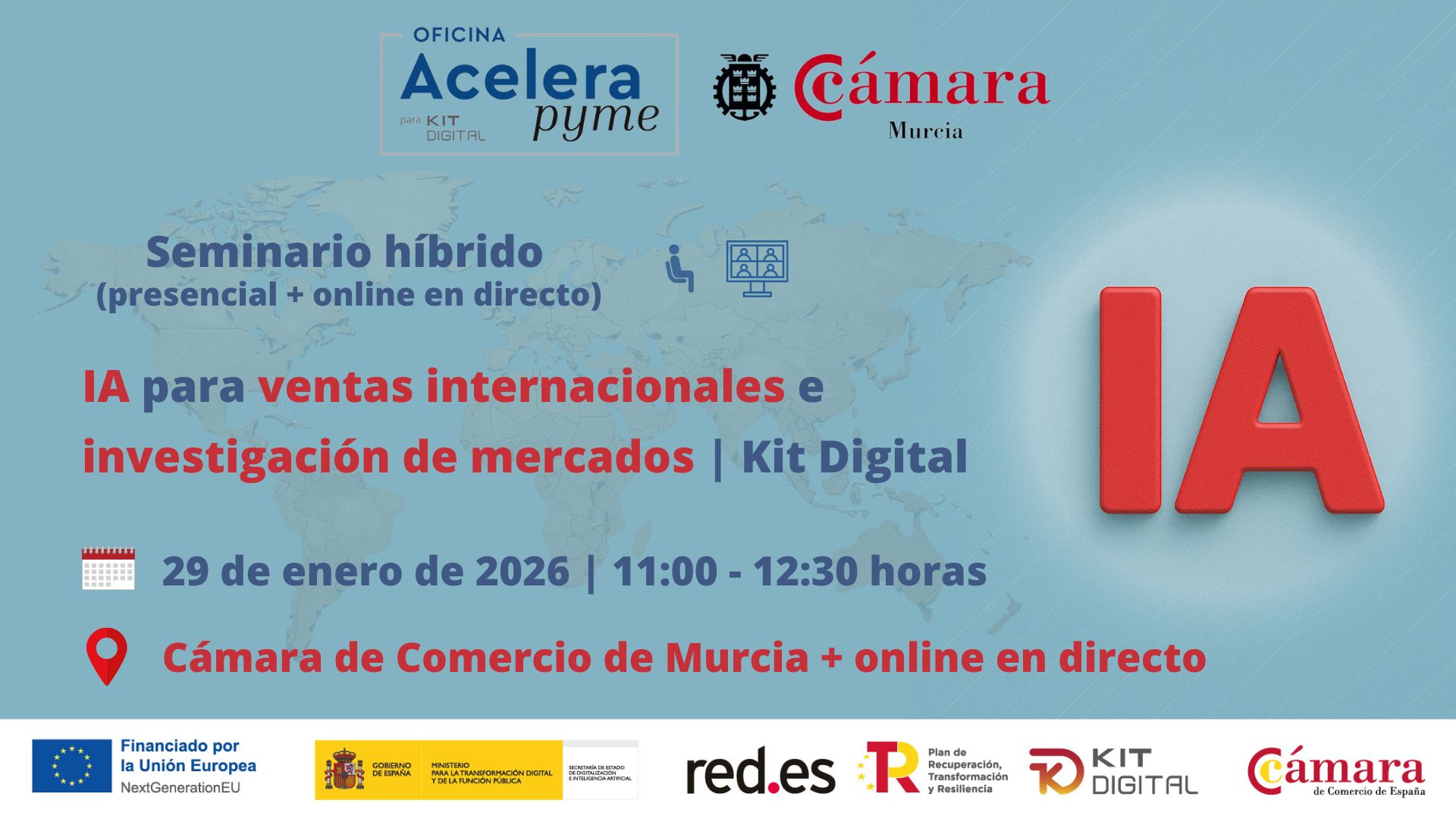 seminario + webinar | Inteligencia Artificial para ventas internacionales e investigación de mercados | Oficina Acelera Pyme | Cámara de Comercio de Murcia