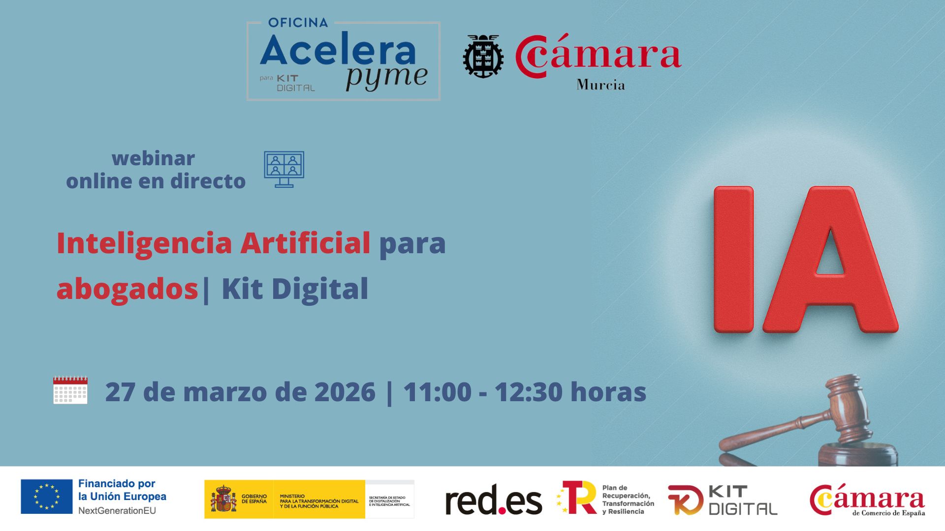 seminario + webinar | Inteligencia Artificial para abogados | Oficina Acelera Pyme | Cámara de Comercio de Murcia